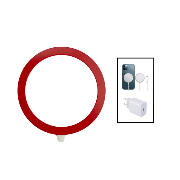 Kit Silicone Magsafe Magnetic Sem Fios + Base Carregador Type C FastCharge 20W + Magnetic Wireless Fast Charger para Apple Vermelho
