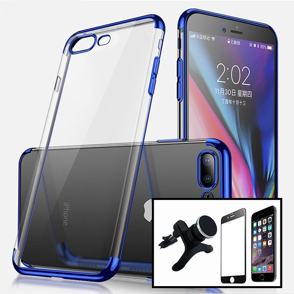 Kit Vidro Premium Full Cover + Capa SlimArmor + Suporte Magnético de Carro Reforçado para Apple iPhone 7 / 8 / SE 2020 / SE 2022 - Azul