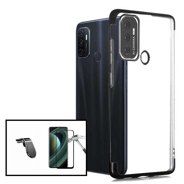Kit Vidro Premium Full Cover + Capa SlimArmor + Suporte Magnético L Safe Drive para Oppo A33 (2020) - Preto