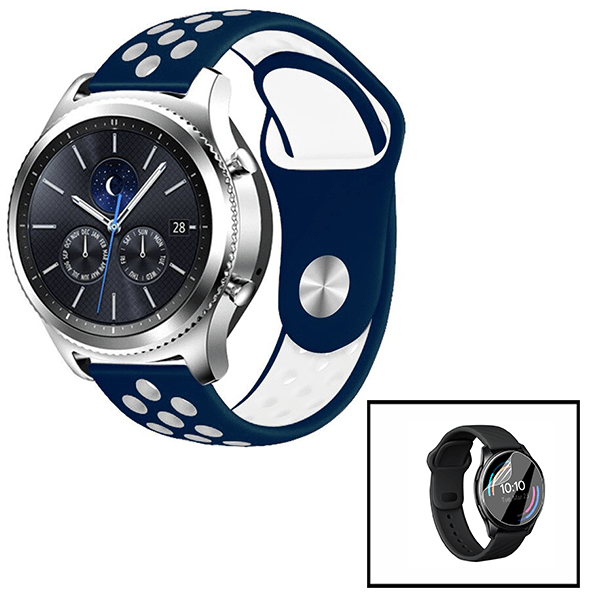 Kit Bracelete SportyStyle + Película de Hydrogel para Huawei Watch GT 3 46mm - Azul Escuro / Branco