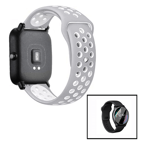 Kit Bracelete SportyStyle + Película de Hydrogel para Motorola Moto Watch 100 - Cinza / Branco
