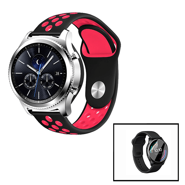 Kit Bracelete SportyStyle + Película de Hydrogel para Huawei Watch GT 3 42mm Active - Preto / Vermelho