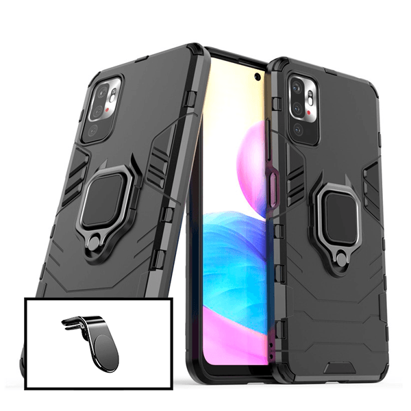 Kit Suporte Magnético L Safe Driving Carro + Capa 3X1 Military Defender para Xiaomi Redmi 10