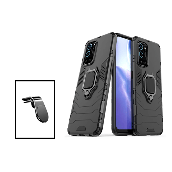 Kit Suporte Magnético L Safe Driving Carro + Capa 3X1 Military Defender para Oppo A56 5G - Preto