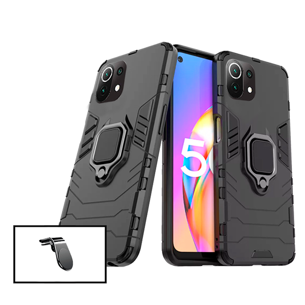 Kit Suporte Magnético L Safe Driving Carro + Capa 3X1 Military Defender para Xiaomi Mi 11 Pro