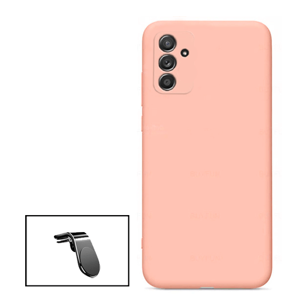 Kit Suporte Magnético L Safe Driving Carro + Capa Silicone Líquido para Samsung Galaxy M52 5G - Rosa