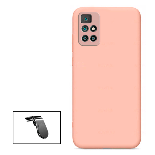 Kit Suporte Magnético L Safe Driving Carro + Capa Silicone Líquido para Xiaomi Redmi Note 11S 5G - Rosa