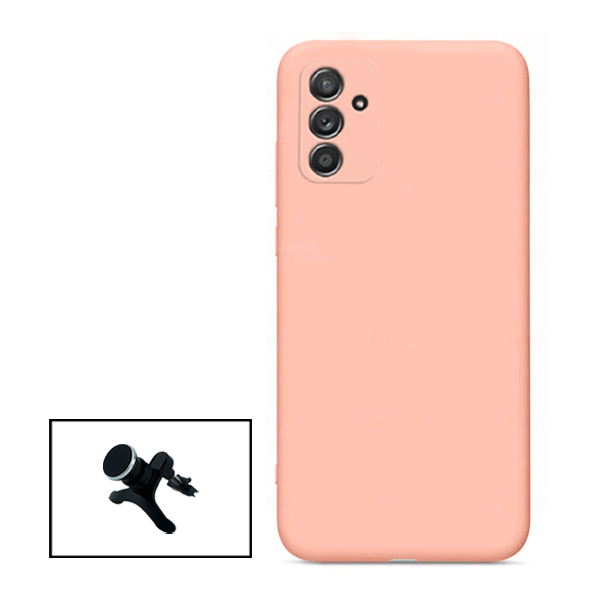 Kit Suporte Magnético Reforçado de Carro + Capa Silicone Líquido para Samsung Galaxy M52 5G - Rosa