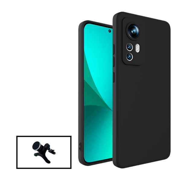 Kit Suporte Magnético Reforçado de Carro + Capa Silicone Líquido para Xiaomi 12S - Preto