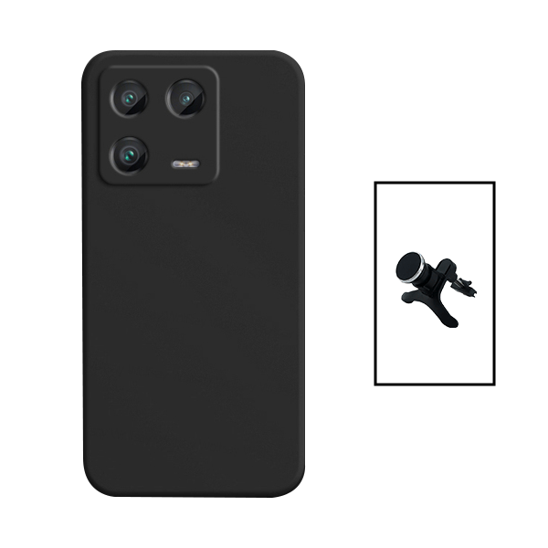 Kit Suporte Magnético Reforçado de Carro + Capa Silicone Líquido para Xiaomi 13 Pro - Preto