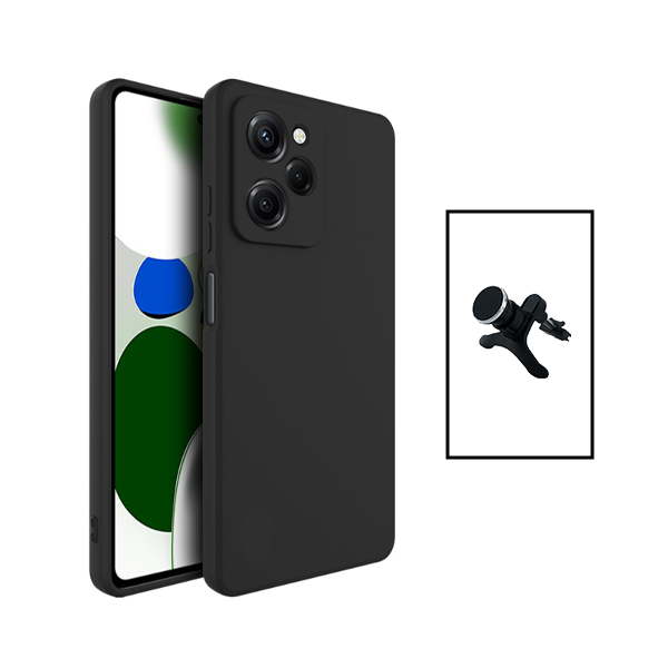 Kit Suporte Magnético Reforçado de Carro + Capa Silicone Líquido para Xiaomi Poco X5 Pro - Preto