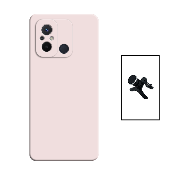 Kit Suporte Magnético Reforçado de Carro + Capa Silicone Líquido para Xiaomi Redmi 12C - Rosa