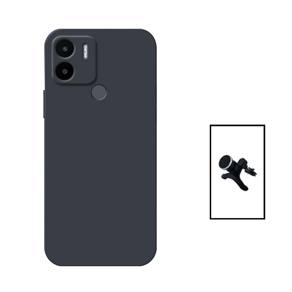 Kit Suporte Magnético Reforçado de Carro + Capa Silicone Líquido para Xiaomi Redmi A2 - Preto
