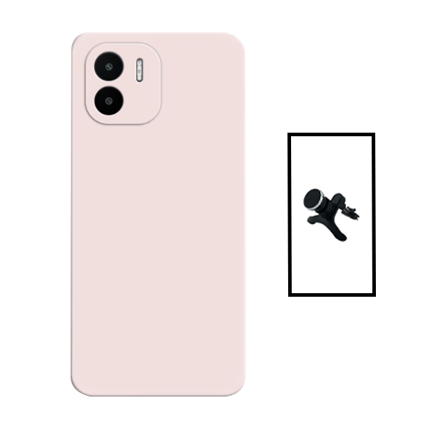 Kit Suporte Magnético Reforçado de Carro + Capa Silicone Líquido para Xiaomi Redmi A2 - Rosa