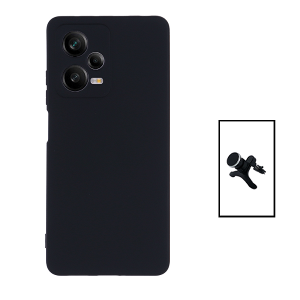 Kit Suporte Magnético Reforçado de Carro + Capa Silicone Líquido para Xiaomi Redmi Note 12 Pro+ - Preto
