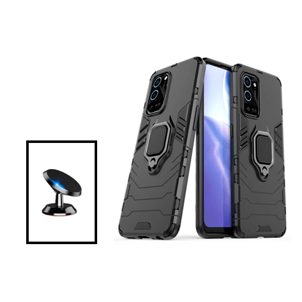 Kit Suporte Magnético de Carro + Capa 3X1 Military Defender para Oppo A56 5G - Preto
