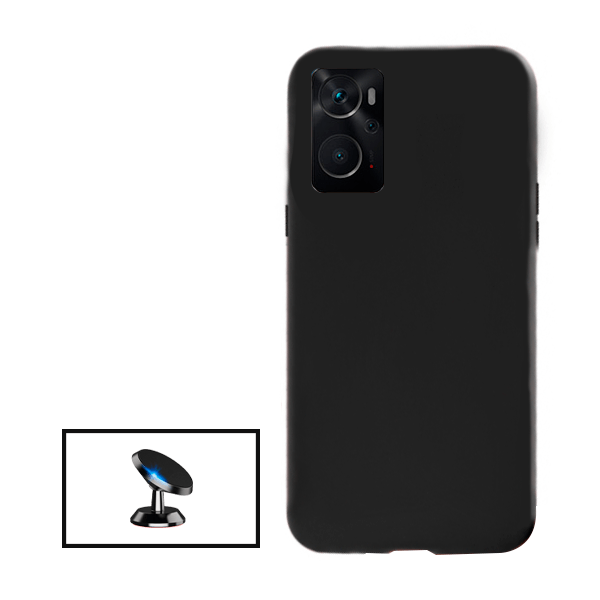 Kit Suporte Magnético de Carro + Capa Silicone Líquido para Oppo A76 - Preto