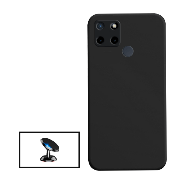 Kit Suporte Magnético de Carro + Capa Silicone Líquido para Realme Narzo 50A - Preto