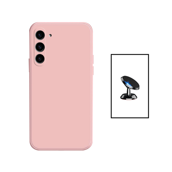 Kit Suporte Magnético de Carro + Capa Silicone Líquido para Samsung Galaxy S24 Plus + 5G - Rosa