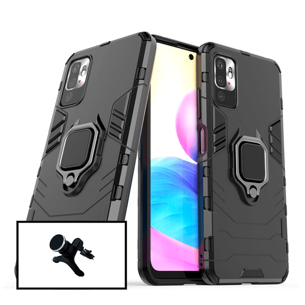 Kit Suporte Magnético de Carro Reforçado + Capa 3X1 Military Defender para Xiaomi Redmi 10