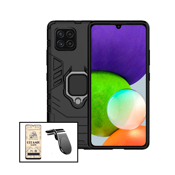 Kit Película CeramicGlass + Capa 3X1 Military Defender + Suporte Magnético L Safe Driving Carro para Samsung Galaxy M32