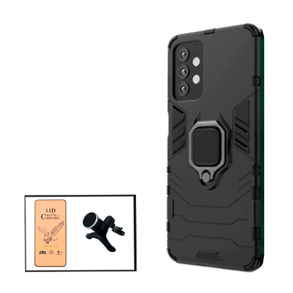 Kit Película CeramicGlass + Capa 3X1 Military Defender + Suporte Magnético de Carro Reforçado para Samsung Galaxy A52s 5G