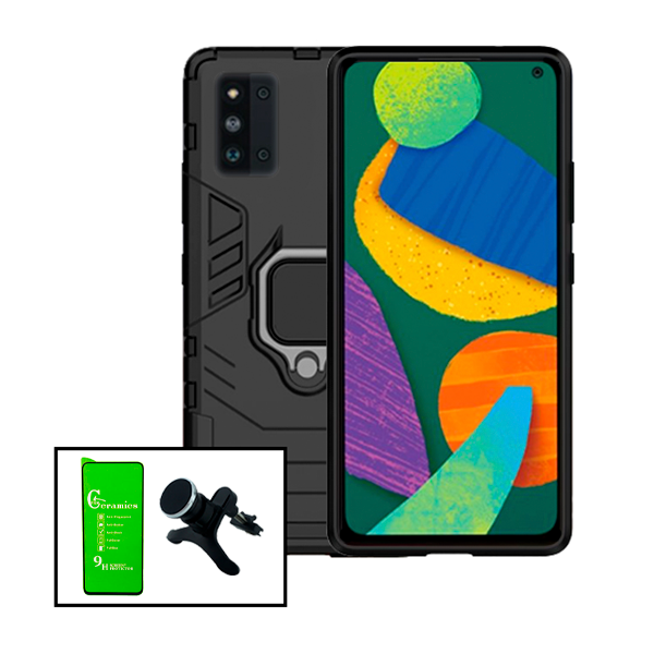 Kit Película CeramicGlass + Capa 3X1 Military Defender + Suporte Magnético de Carro Reforçado para Samsung Galaxy F52 5G