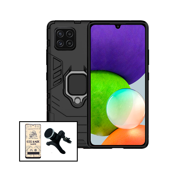 Kit Película CeramicGlass + Capa 3X1 Military Defender + Suporte Magnético de Carro Reforçado para Samsung Galaxy M22