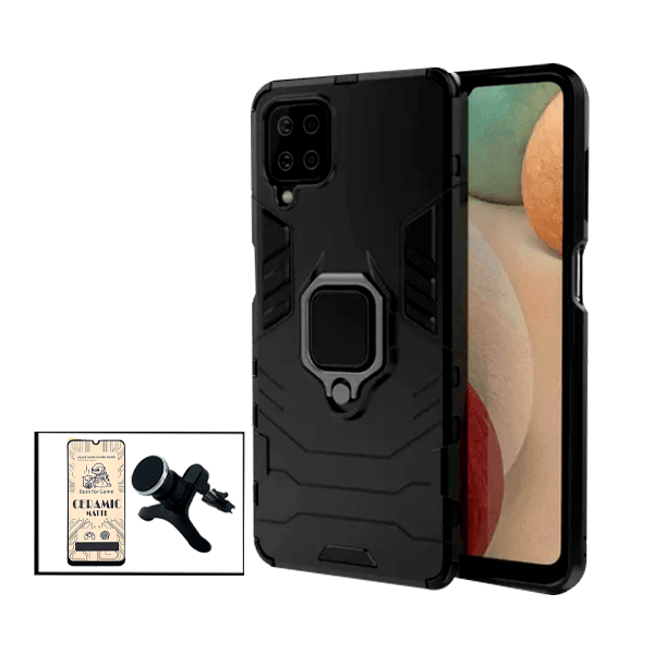 Kit Película CeramicGlass + Capa 3X1 Military Defender + Suporte Magnético de Carro Reforçado para Samsung Galaxy M42 5G