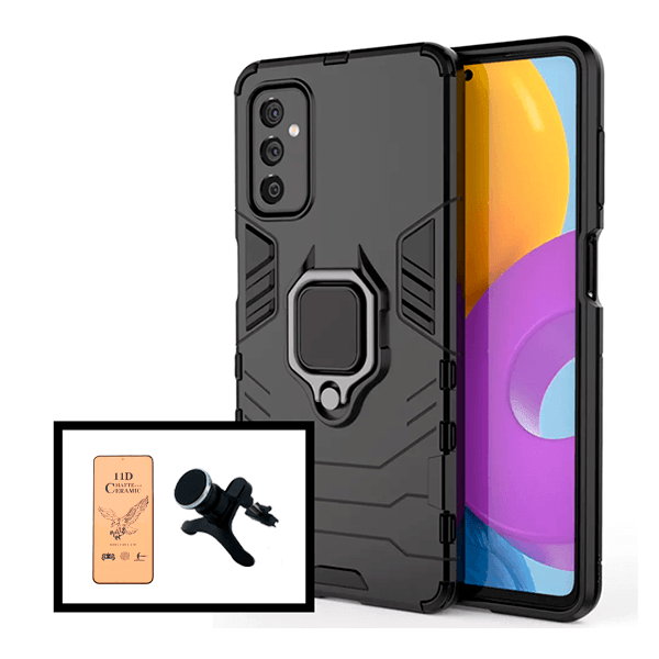 Kit Película CeramicGlass + Capa 3X1 Military Defender + Suporte Magnético de Carro Reforçado para Samsung Galaxy M52 5G