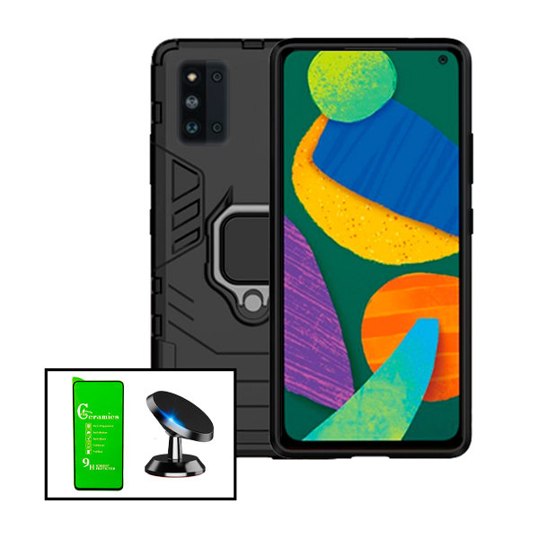Kit Película CeramicGlass + Capa 3X1 Military Defender + Suporte Magnético de Carro para Samsung Galaxy F52 5G