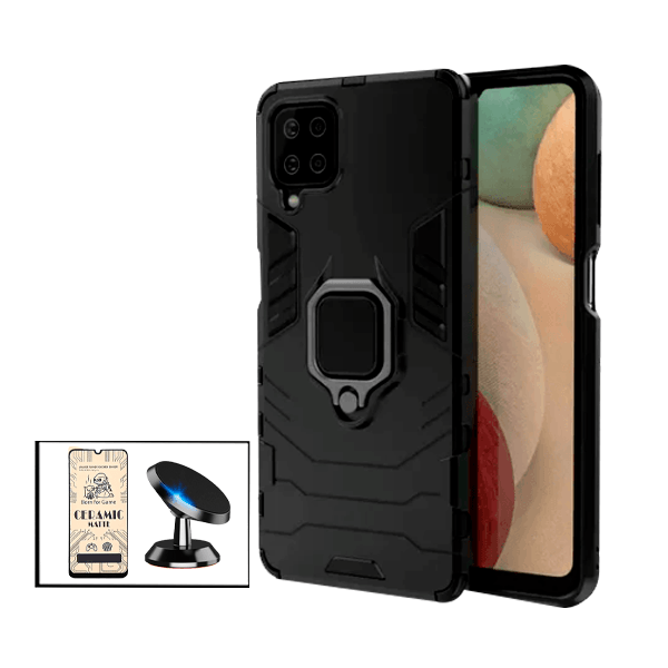 Kit Película CeramicGlass + Capa 3X1 Military Defender + Suporte Magnético de Carro para Samsung Galaxy M42 5G