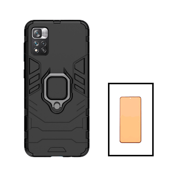 Kit Película CeramicGlass + Capa 3X1 Military Defender para Xiaomi Poco X4 NFC - Preto