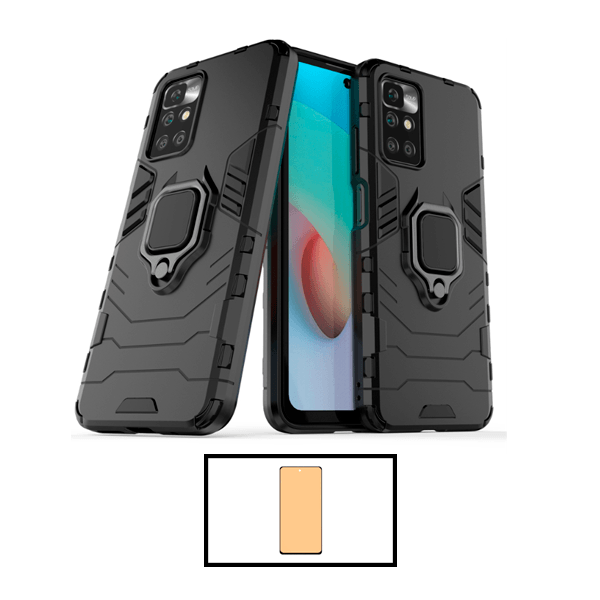 Kit Película CeramicGlass + Capa 3X1 Military Defender para Xiaomi Redmi 10 Prime 2022 - Preto