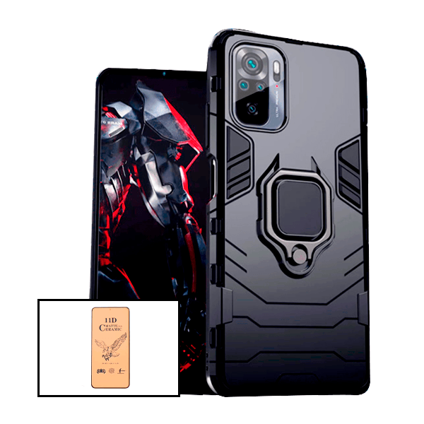 Kit Película CeramicGlass + Capa 3X1 Military Defender para Xiaomi Redmi Note 10 Pro