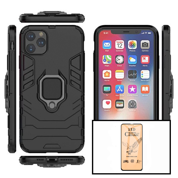 Kit Película CeramicGlass + Capa 3X1 Military Defender para Apple iPhone 14 - Preto