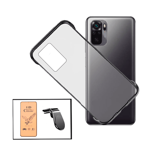 Kit Película CeramicGlass + Capa Invisible Bumper + Suporte Magnético L Safe Driving Carro - Preto para Xiaomi Redmi Note 10s