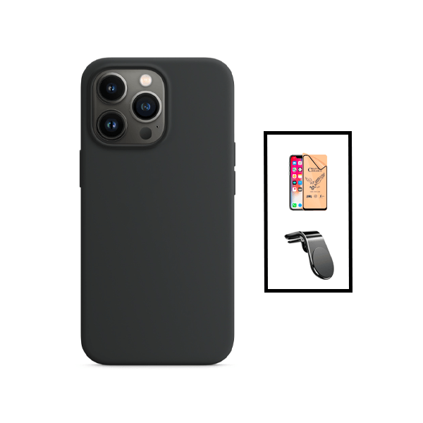 Kit Película CeramicGlass + Capa Silicone Líquido + Suporte Magnético L Safe Driving Carro para Apple iPhone 14 - Preto