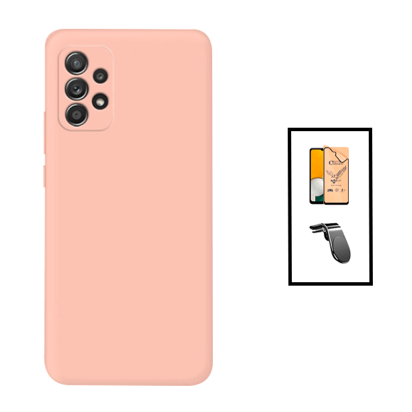 Kit Película CeramicGlass + Capa Silicone Líquido + Suporte Magnético L Safe Driving Carro para Samsung Galaxy A23 5G - Rosa