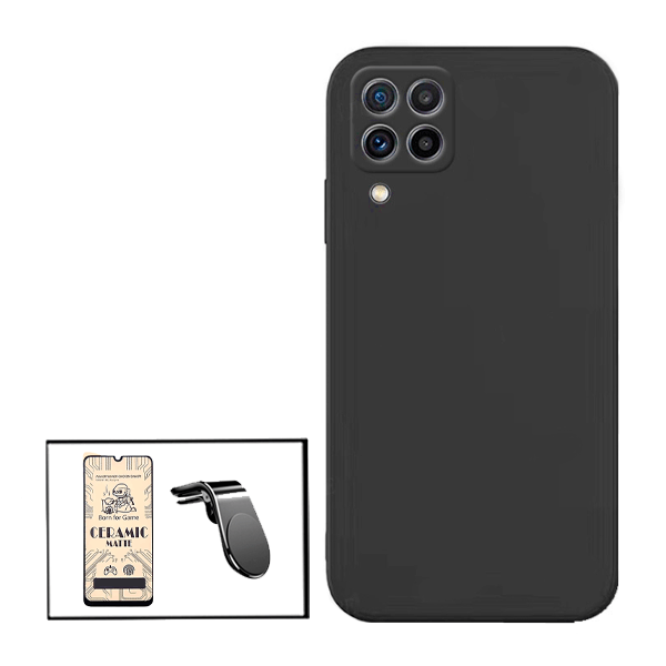 Kit Película CeramicGlass + Capa Silicone Líquido + Suporte Magnético L Safe Driving Carro para Samsung Galaxy F22
