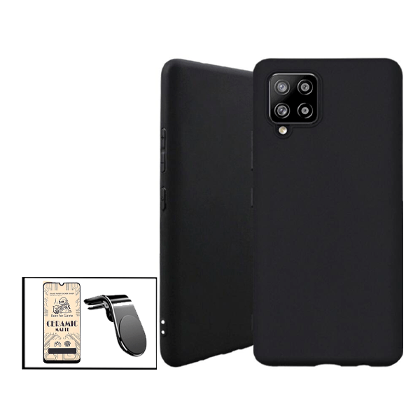 Kit Película CeramicGlass + Capa Silicone Líquido + Suporte Magnético L Safe Driving Carro para Samsung Galaxy M42 5G