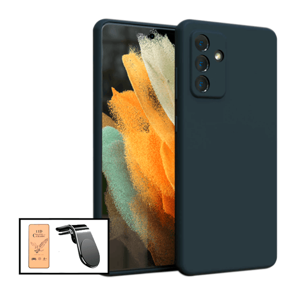 Kit Película CeramicGlass + Capa Silicone Líquido + Suporte Magnético L Safe Driving Carro para Samsung Galaxy M52 5G