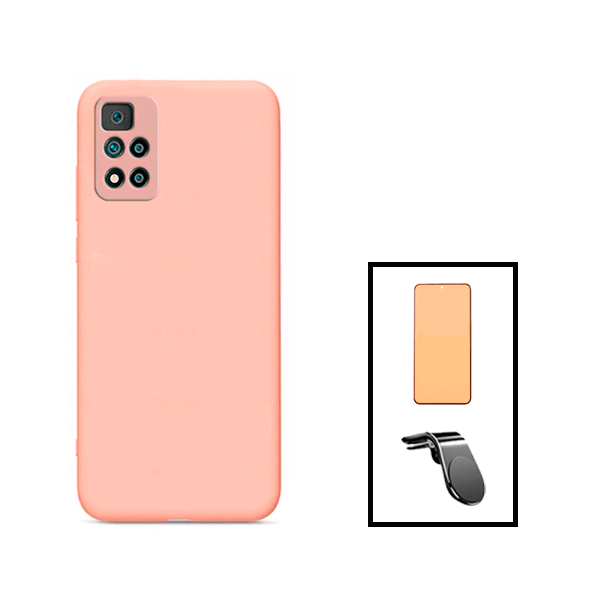 Kit Película CeramicGlass + Capa Silicone Líquido + Suporte Magnético L Safe Driving Carro para Xiaomi Poco X4 NFC - Rosa