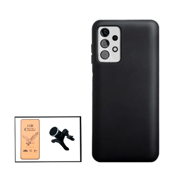 Kit Película CeramicGlass + Capa Silicone Líquido + Suporte Magnético de Carro Reforçado para Samsung Galaxy A52s 5G