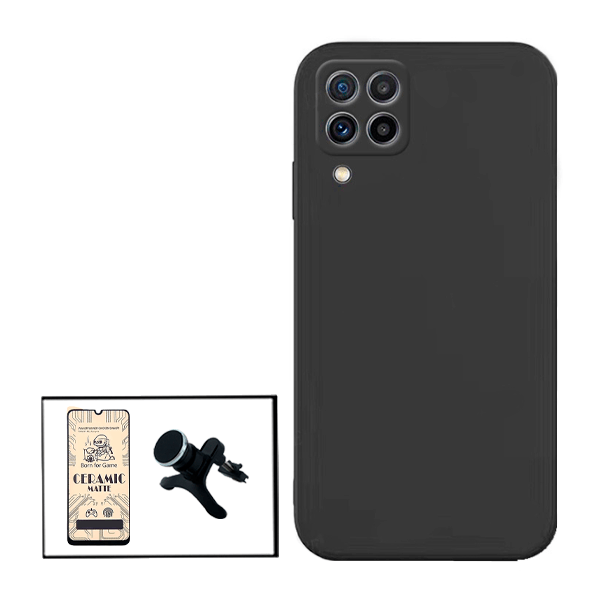 Kit Película CeramicGlass + Capa Silicone Líquido + Suporte Magnético de Carro Reforçado para Samsung Galaxy F22