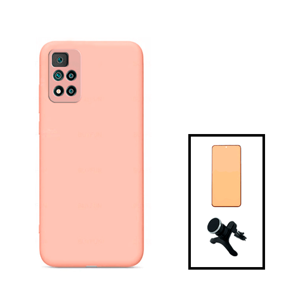Kit Película CeramicGlass + Capa Silicone Líquido + Suporte Magnético de Carro Reforçado para Xiaomi Poco X4 NFC - Rosa