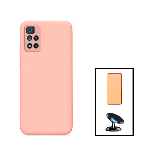 Kit Película CeramicGlass + Capa Silicone Líquido + Suporte Magnético de Carro para Xiaomi Poco X4 NFC - Rosa