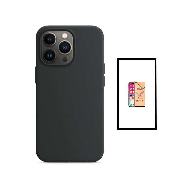 Kit Película CeramicGlass + Capa Silicone Líquido para Apple iPhone 14 - Preto