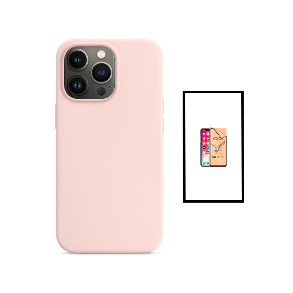 Kit Película CeramicGlass + Capa Silicone Líquido para Apple iPhone 14 - Rosa