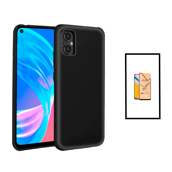 Kit Película CeramicGlass + Capa Silicone Líquido para Oppo Reno8 Lite - Preto
